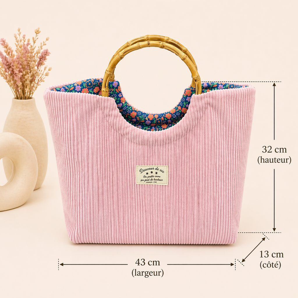 Sac Le Bambou velours rosé