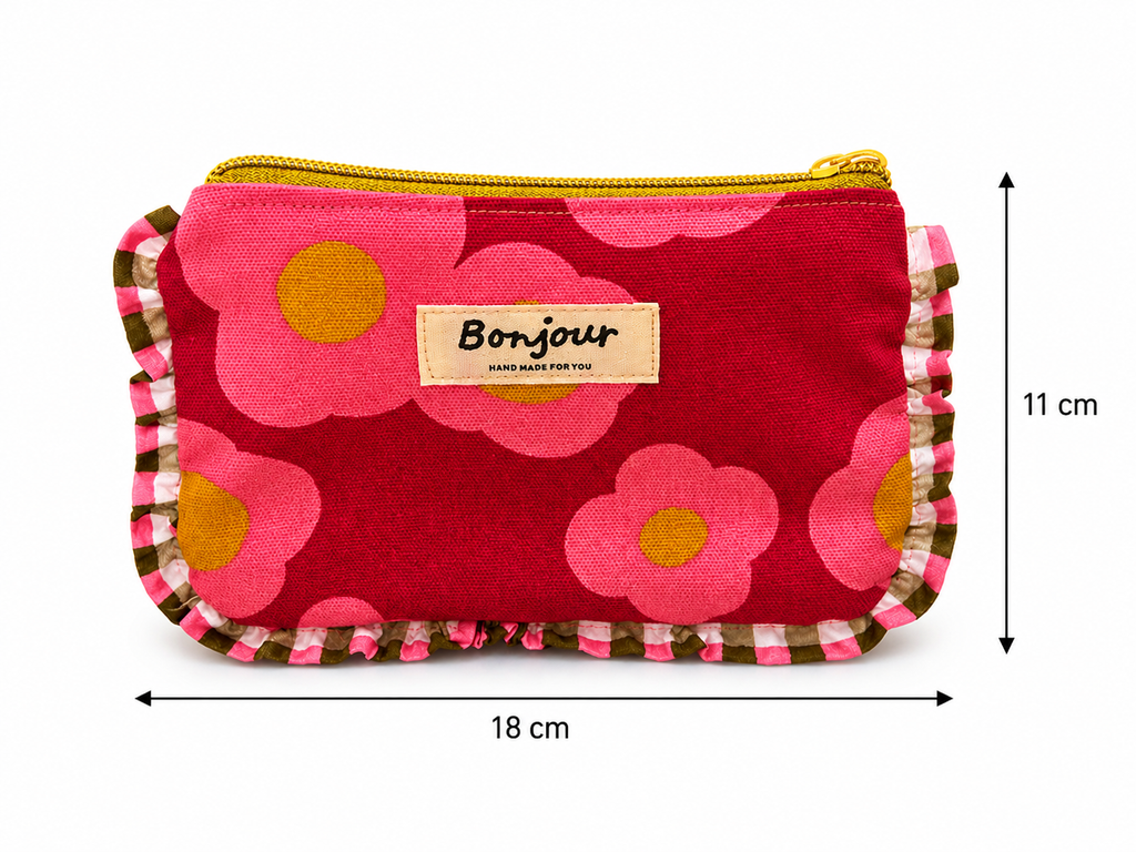 La mini pochette fleur framboise