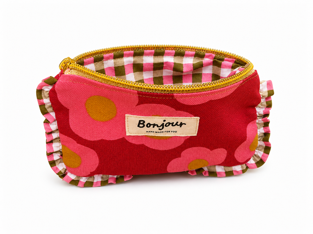 La mini pochette fleur framboise